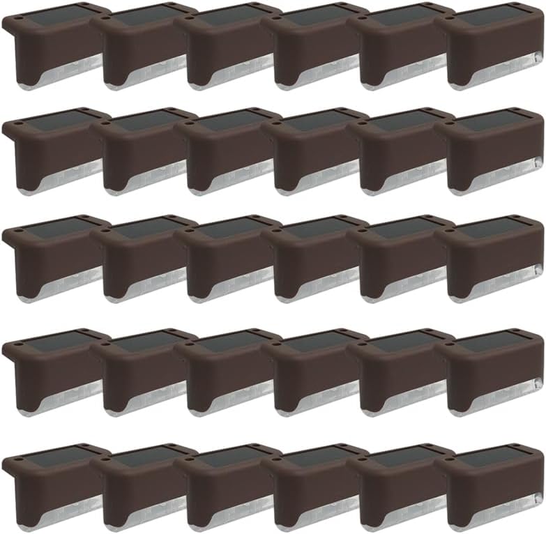 Solar Outdoor Fence Step Lights, 30pcs Brown IP44 LED Outdoor Stair Lights, 1000mAh, Suitable for Courtyards, Decks, Steps, Walkways, and Lawn Paths by GTQPS