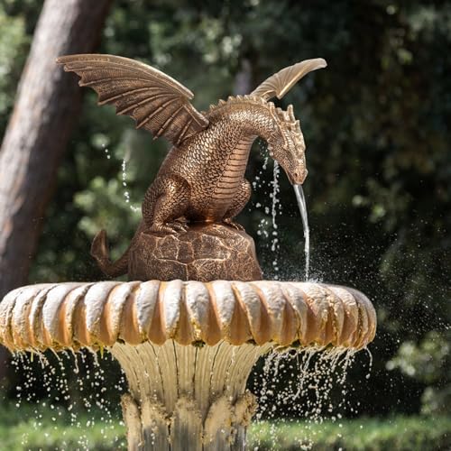 Dragon Water Fountain Décor, Resin Garden Dragon Statue Fountain, Vintage Dragon Waterfall Fountain Sculpture, Vivid Dragon Fountain Ornament for Outdoor Yard Garden by Unknown