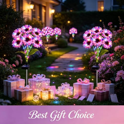 Solar Sunflower Lights Outdoor Garden Decor, 4 Pack Solar Multicolor Flowers Lights with 24 Sunflowers, Waterproof Fall Decor Stake Decorative Light Auto ON/Off for Garden Yard Patio, Gift for Women - Image 7
