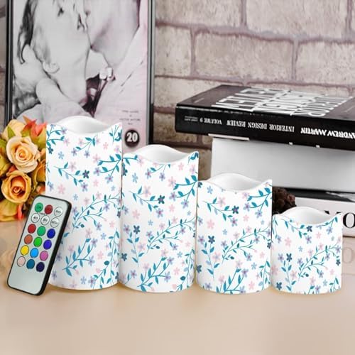 Blue Pink Floral Flameless Light Candles with Remote Timer Battery Operated Candles Color Changing Fake Pillar Candles Tea Lights Home Indoor Desktop Decorations Electric Led Candles - Image 4