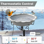 100W Heated Bird Baths for Outdoors, Heated Birdbath Outside Winter, Gray - Image 3