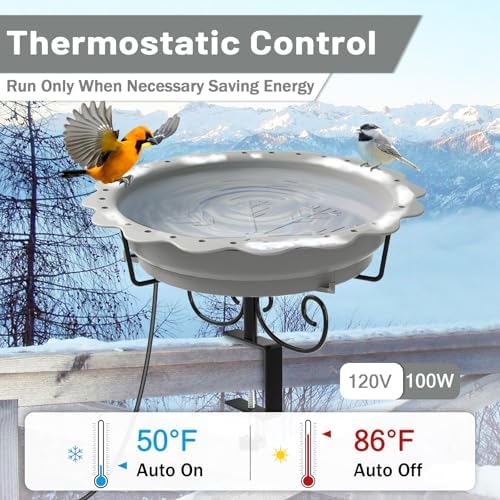 100W Heated Bird Baths for Outdoors, Heated Birdbath Outside Winter, Gray - Image 3