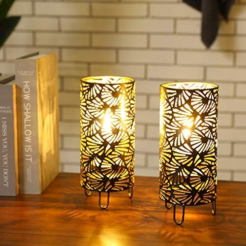 JHY DESIGN Set of 2 Metal Battery Powered 9''High Accent Cordless LED Bulb Huge Fan Patterned Battery Lamp for Weddings Parties Patio Garden Indoors Outdoors Table Bed Room - Image 4