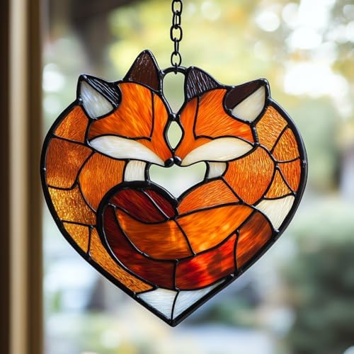 Cute Loving Couple Fox Acrylic Suncatcher by AVAGAN
