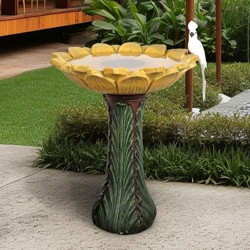 Garden Birdbath Sunflower Shaped, 24.4" H * 20" Φ Freestanding Concrete Bird Bath for Outside Patio Yard Decor - Image 3