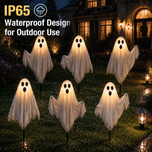 6 Pack Halloween Ghost Solar Lights, Ghost Pathway Lights with Stakes - Image 5