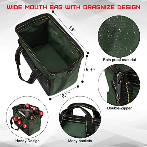 4 Pieces Tool Bag with Waterproof Strong Molded Base Multi Pockets Wide Mouth Tool Tote Multifunctional Large Capacity Organizer Heavy Duty Tools Storage Bag for Men Carpenter Electrician - Image 2
