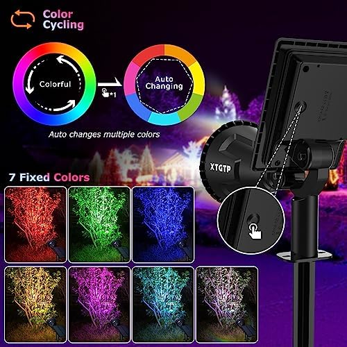 Color Changing Solar Spot Lights Outdoor, 21 LEDs Brightness Solar Pathway Lights Outdoor, IP67 Waterproof Exterior Solar Lights for House, 2-in-1 Solar Flood Lights Outdoor for Yard - Image 3