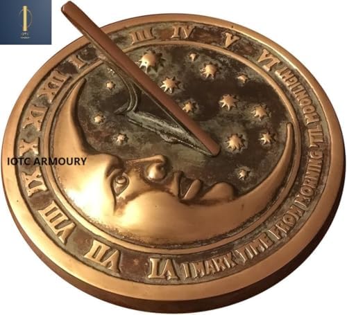 Moon and Stars Outdoor Indoor Garden Sundial, Solid Brass with Verdigris Highlights, 8.5-Inch Diameter - Image 3