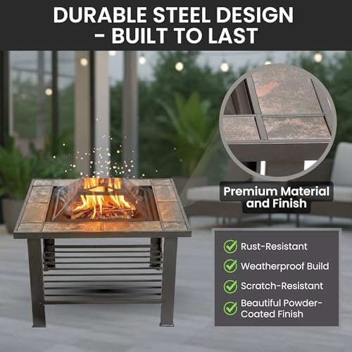 Fire Pit - 30-Inch Outdoor Firepit Table with Screen, Cover, and Poker - Outdoor Fire Pits for Backyard, Deck, Patio, or Porch by Pure Garden (Black) - Image 3