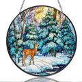 9.84 Inch Stained Glass Window Hanging Deer in Winter Forest Sun Catchers Nature Landscape Animal Glass Art Suncatchers for Home Porch Garden Indoor & Outdoor Decor by Unknown