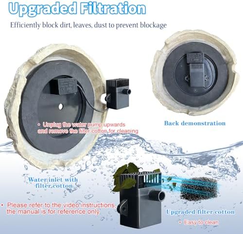 SAC SMARTEN ARTS Solar Fountain for Bird Bath with Solar Panel Resin Granite Rock Solar Water Fountain Pump for Bird Bath Outdoor Hummingbird Birdbath Fish Tank Pond with 5 Nozzles - Image 6