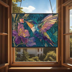 Rectangle Mosaic Hummingbird and Lavender Suncatcher Stained Glass Window Hangings for Women Mom Red Birds Sun Catchers Colorful Ornament Bird Lovers Gift Gifts for Women Mom Wife - Image 4