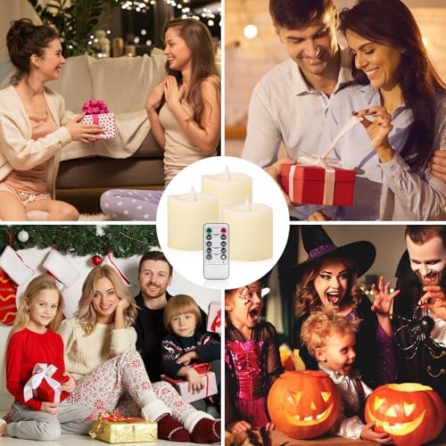 Flameless Candles with Remote & Timer - 3×3'' Ivory Pillar LED Candles Battery Operated,Fake Candles for Indoor Outdoor - Realistic Flickering Flame Holiday Wedding Church Decor (3-Pack) - Image 6