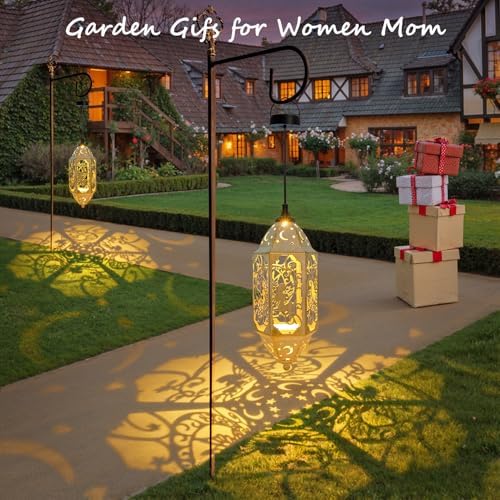 Big Outdoor Solar Lanterns Waterproof Garden Gifts for Women Mom Fairy Moon 12.4‘’ Metal Garden Lanterns Hanging Light for Patio Backyard Decorations, Mothers Day Birthday Gifts (Gold White,2Pack) - Image 4