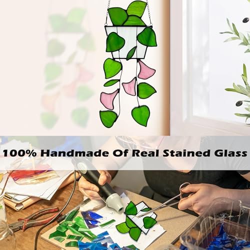 Plant Stained Glass,Stained Glass Window Hanging,Real Handmade Suncatcher,Artificial Green Plants Decor for Women Mom Grandma Plant Lovers,Sun Catcher for Home Windows - Image 5