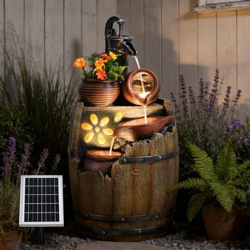 29" Tall Barrel Solar Water Fountain Outdoor Garden by Pivotify