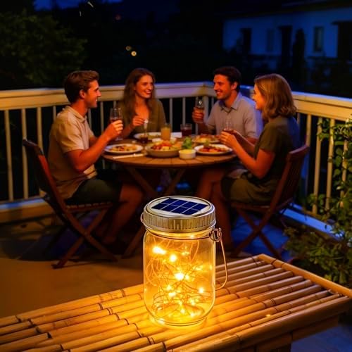 Cooo 12 Pack Upgraded Solar Mason Jar Lid with 30 LED Firefly Light – 215% Larger Solar Panel, Waterproof Anti-Rust Cover, Fits Standard Mouth (Included Hanger Not Included Jar), for Patio Garden - Image 2