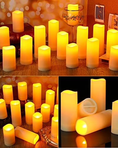 24 Pieces Flameless Candles Bulk, Waterproof Battery Operated LED Flickering Realistic Pillar Candles with 4 Remote and Timers for Wedding Outdoor Indoor Home Decoration, 3 Sizes - Image 4