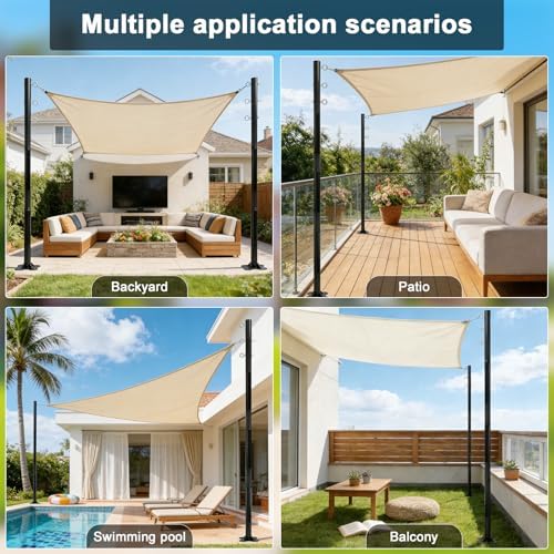 2 Pack 12 Ft Shade Sail Poles, Heavy Duty Metal Outdoor Support Post Kit, Rust-Resistant Shade Sail Support Poles, Adjustable Metal Sun Shade Poles for Patios, Courtyards, Backyards and Gardens - Image 2
