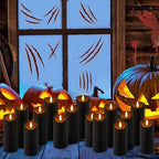 YOROXRG 24 Pack Halloween Decoration Flickering Flameless Candles, Battery Operated LED Pillar Candles with Remote Control and Timer.for Home Decor (D2.2 xH 5" 6" 7" Black) - Image 3