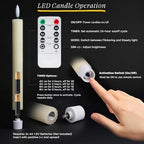 12 Pack, 10" LED Flameless Ivory Fluted Ribbed Grooved Taper Candles with 2 Remotes & 24h Timer Memory, On/Off Button, Dimmable, Flicker Mode, Battery Operated, Christmas Menorah Wedding - Image 4