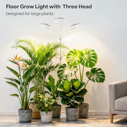 Garpsen Floor Plant Light, 3 Head Full Spectrum Grow Light with Base - Image 2
