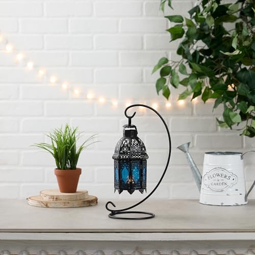 Zingz & Thingz Moroccan Style Candle Lantern Holder, Decorative Light Home Decor, Indoor & Outdoor, 13" Tall, Sapphire Nights - Image 5