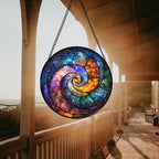 Stained Glass Window Hanging, Blue Orange Starry Sky Sun Catcher for Door Terrace Garden Home Decor, Abstract Universe Suncatcher Birthday Gifts for Lovers Women Men Dad Mom Nana 9.8 in - Image 3