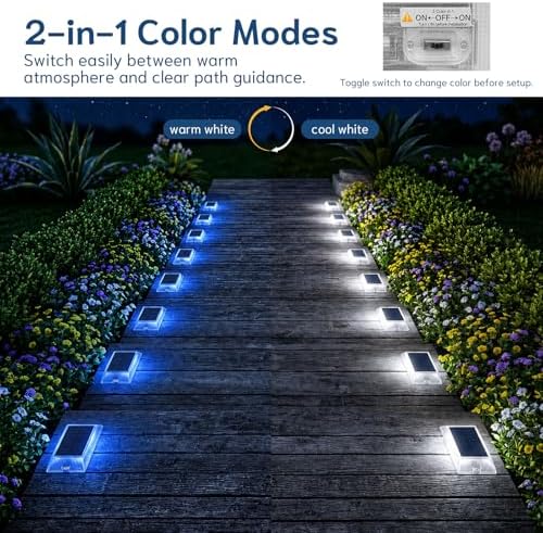 Solar Step Lights Outdoor, 6 Pack 2 Colors in 1 LED Solar Walkway Lights - Image 2