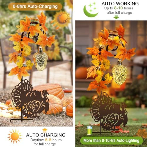 Thanksgiving Decorations Outdoor,Metal Turkey Solar Lights Garden Stakes - Image 4