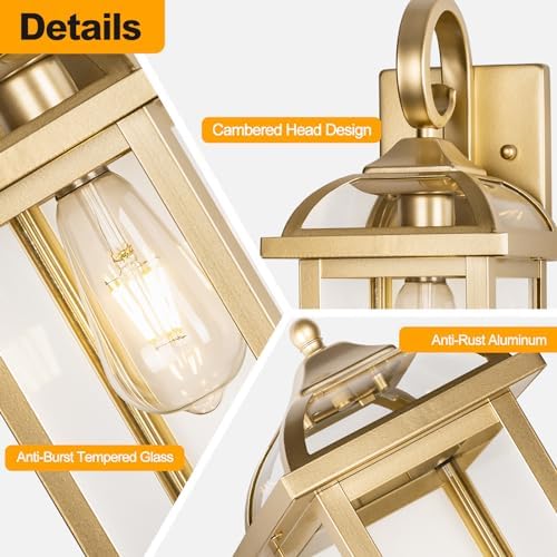 18” Gold Light Fixtures Outdoor Brass Porch Lights - Image 4