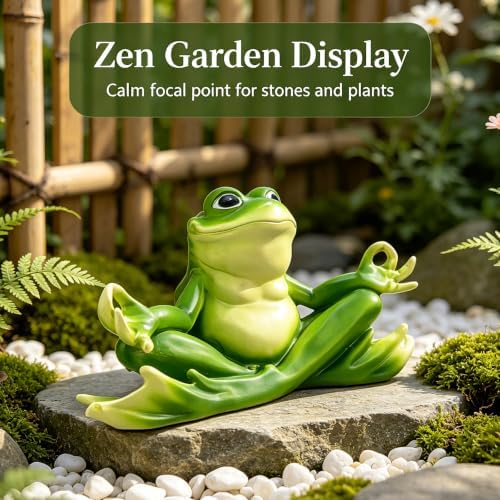 Teaeeno Meditation Frog Sculpture, 13" Handcrafted Resin Zen Frog Statue - Image 2