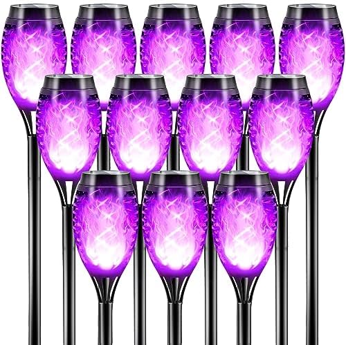 Otdair Christmas Decorations Outdoor 12 Pack, Waterproof Solar Christmas Lights Outdoor with Purple Flame for Christmas Decor, Torch Christmas Lights for Yard, Pathway, Lawn, Patio, Garden, Party by Otdair