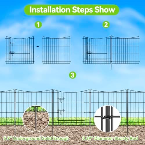 INJOPEXI Garden Fence 12 Panels 23.6ft(L)×24in(H) Decorative Garden Fences with 11 Panels + 1 Gate, Rustproof Metal Wire Temporary No Dig Rabbit Animal Barrier Fencing Dog Fence for Yard Patio Outdoor - Image 3