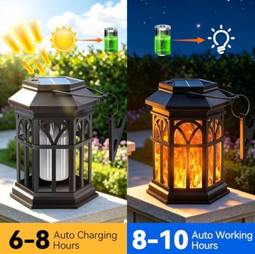 2 Pack Solar Lantern Outdoor Lights, Upgraded Flame Solar Lanterns Lights Outdoor Waterproof, Auto On/Off Hanging Lantern, Solar Powered Lanterns for Yard Patio Path Garden Decor - Image 3