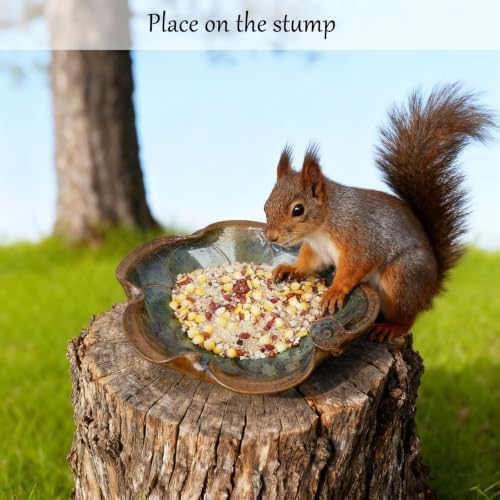 Ceramic Bird Bath and Feeder, Heavy Duty 12.5-Inch Ground Feeding Bowl, Wildlife Water Station for Squirrel Bird Rabbit Bee - Garden, Yard, Balcony Décor - Image 2