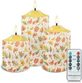 Cozeyat Flickering Flameless Electric Candles with Timer 3Pack, Fall Ginkgo Leaf Print LED Candles Battery Operated, Realistic Wax Pillar Tealights for Home Indoor Outdoor Decor by Cozeyat