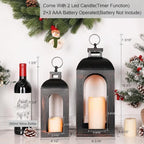 LED Lantern Decorative Outdoor&Indoor, Set of 2 (17’’&13’’) Black Metal Lanterns Decor, Vintage Hanging Candle Holder for Home Porch Wedding Halloween Christmas Decorations Battery Powered - Image 3