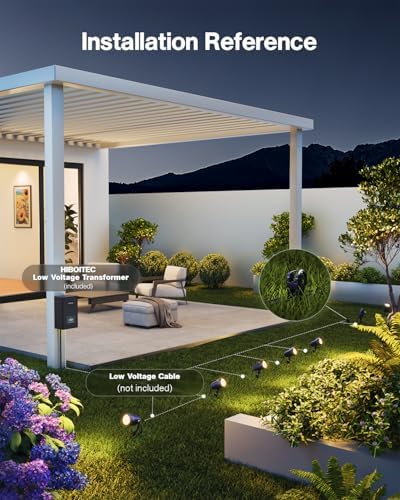 HIBOITEC 24 Packs Low Voltage Landscape Lights Kit with 400W Transformer, Dusk to Dawn & Timer, 12W 2900K Waterproof LED Outdoor Spotlights for Yard Garden Tree House Uplighting, Wire Sold Separately - Image 4