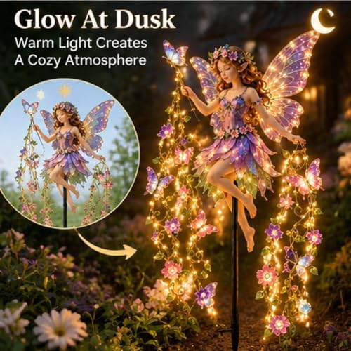 Enchanted Flower Fairy Solar Garden Light, Outdoor Figurine Statue with LED - Image 2