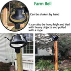 13.6'' Large Cast Iron Bell, Heavy Iron Farm Dinner Bell Traditional Vibe Heavy Duty Cast Iron Yard Bell Antique Vintage Style Farmhouse Gate Bell Outdoor for Church School Farm, Black - Image 3
