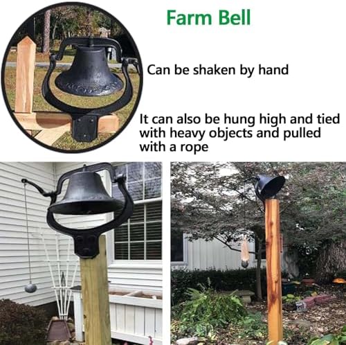 13.6'' Large Cast Iron Bell, Heavy Iron Farm Dinner Bell Traditional Vibe Heavy Duty Cast Iron Yard Bell Antique Vintage Style Farmhouse Gate Bell Outdoor for Church School Farm, Black - Image 3