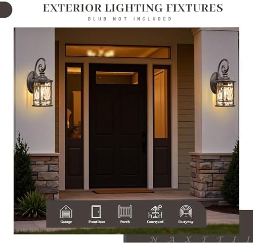 Porch Lights 0utdoor 12.5 Inch Height Exterior Lighting Fixtures with Water Ripple Glass Die-Casting Aluminum Outside Lights for House Porch Garage Yards E27 Socket ORB Finish - Image 6