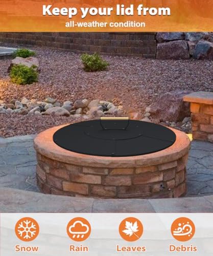 24" Wooden-Handle Fire Pit Lid for Pits up to 22", Round Metal Bonfire Pit Burner Pan Cover, Smokeless Fire Pit Cover for Fire Tables, All-Weather Resistance Outdoor Firepit Accessory - Image 7