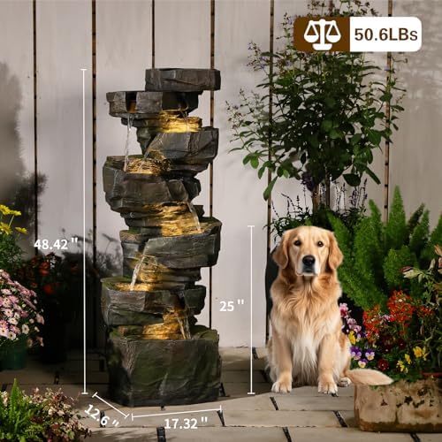 Sunlinua 49H Realistic Rock Outdoor Water Fountain with 6 Tiers - Image 2