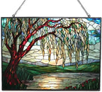 Art Nouveau Willow Pond Tree Stained Glass Window Hanging, Colorful Sun Catchers Glass Panel Rectangle Suncatcher Decor for Birthday for Women, Men, Wife, Aunt, and Mom 15"x11" by 365CUSGIFTS