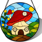 9.84 Inch Stained Glass Suncatcher Mushroom House Window Hanging Whimsical Art Glass Ornament for Home Decor Unique Nature Gift for Mom Garden Lover Birthday Or Housewarming by Unknown