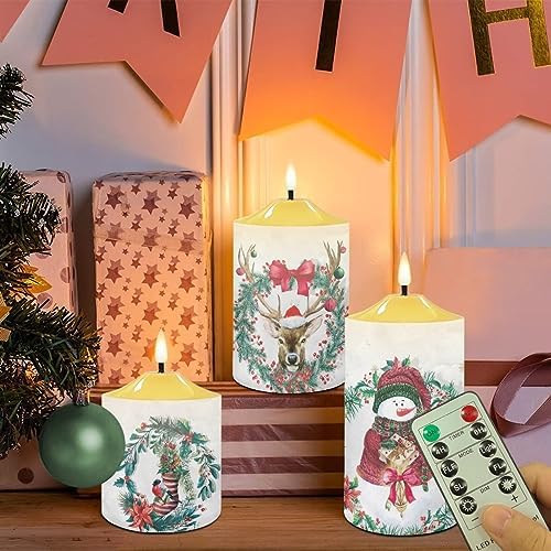 Cozeyat 3Pcs Flameless Candles Battery Operated, Christmas Snowman ELK Design Warm Yellow Tealights, 4/6H Timers LED Candles with Remote Control for Christmas Decor - Image 5