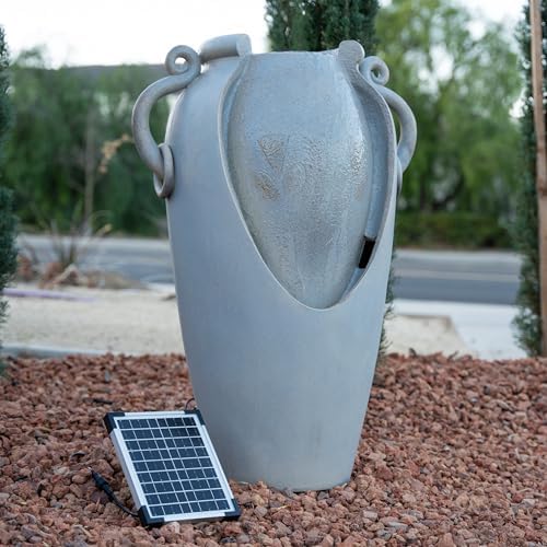 XBrand 34" Solar Pot Fountain, Amphora-Inspired Design, Outdoor Water Fountain, Polyresin, Gray - Image 5